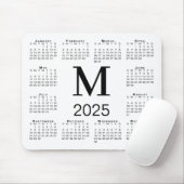 Zwart Monogram 2025 Kalender op Wit Muismat (Met muis)