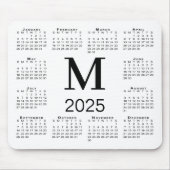 Zwart Monogram 2025 Kalender op Wit Muismat (Voorkant)