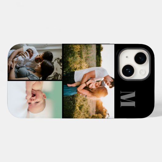 Zwart monogram 3 Fotocollage Case-Mate iPhone Case (Achterkant (horizontaal))