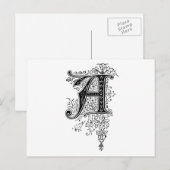 Zwart  monogram A Script Floral Briefkaart (Voorkant / Achterkant)