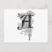 Zwart  monogram A Script Floral Briefkaart (Voorkant)