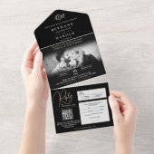 Zwart Monogram Alles in Een Huwelijksuitnodiging All In One Uitnodiging (Afscheurbaar)