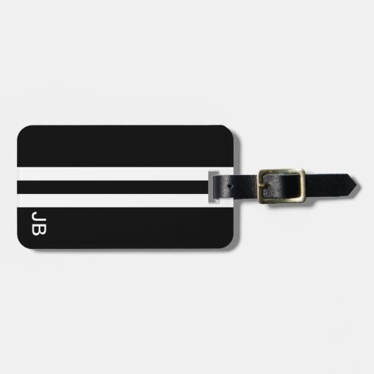 Zwart monogram Bagagelabel met witte strepen (Voorkant horizontaal)