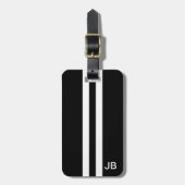 Zwart monogram Bagagelabel met witte strepen (Voorkant verticaal)
