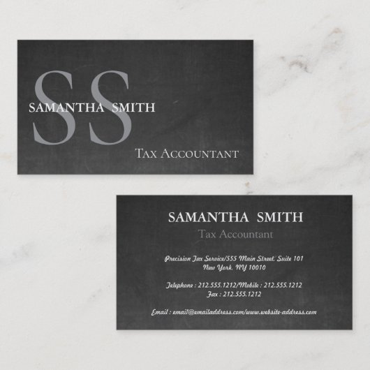 Zwart Monogram Belastingboekhouder Visitekaartje (Voorkant / Achterkant)