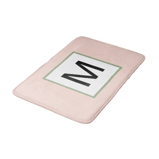 Zwart Monogram Blush Pink en Sage Green Badmat (Gekanteld)