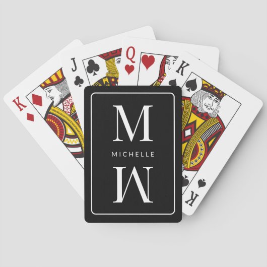 Zwart Monogram Eenvoudig Elegant Initiaal Moderne Pokerkaarten (Achterkant)