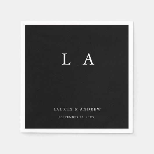 Zwart monogram eenvoudige minimalistische bruiloft servet (Voorkant)