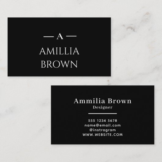 Zwart monogram | Elegante aangepaste minimale zake Visitekaartje (Voorkant / Achterkant)
