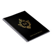 Zwart Monogram Elegante Faux Gold Crest Naam Notitieboek (Rechterzijde)
