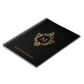 Zwart Monogram Elegante Faux Gold Crest Naam Notitieboek (Linkerzijde)