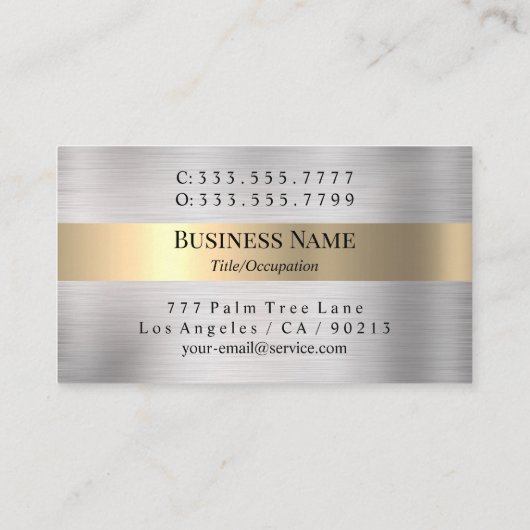 Zwart monogram en naam, geborsteld zilver en goud, visitekaartje (Achterkant)