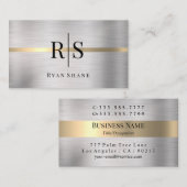 Zwart monogram en naam, geborsteld zilver en goud, visitekaartje (Voorkant / Achterkant)