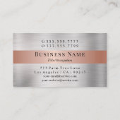 Zwart monogram en naam, geborsteld zilver en Roos  Visitekaartje (Achterkant)