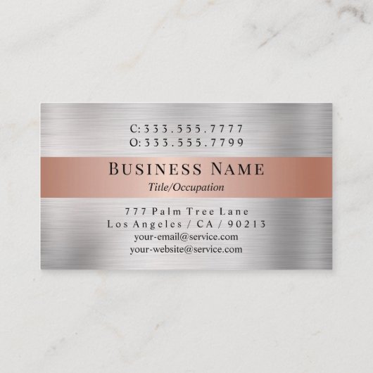 Zwart monogram en naam, geborsteld zilver en Roos  Visitekaartje (Achterkant)