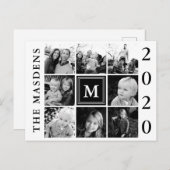 Zwart monogram Familie Foto Collage Briefkaart (Voorkant / Achterkant)