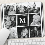 Zwart monogram Familie Foto Collage Muismat<br><div class="desc">Monogram Family Photo Collage. Pas dit douaneontwerp met uw eigen monogram initiaal of tekst aan.</div>
