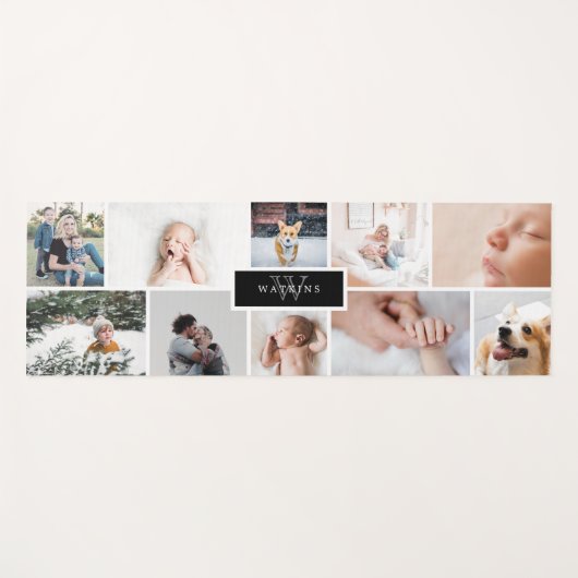 Zwart monogram Familie Foto Collage Yogamat (Voorkant (horizontaal))