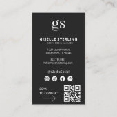 Zwart Monogram Foto Sociale Media QR Code Visitekaartje (Achterkant)