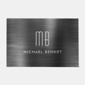 Zwart monogram geborsteld metaal deurmat (Voorkant)