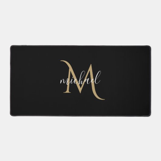 Zwart Monogram gepersonaliseerd Bureaumat (Voorkant)