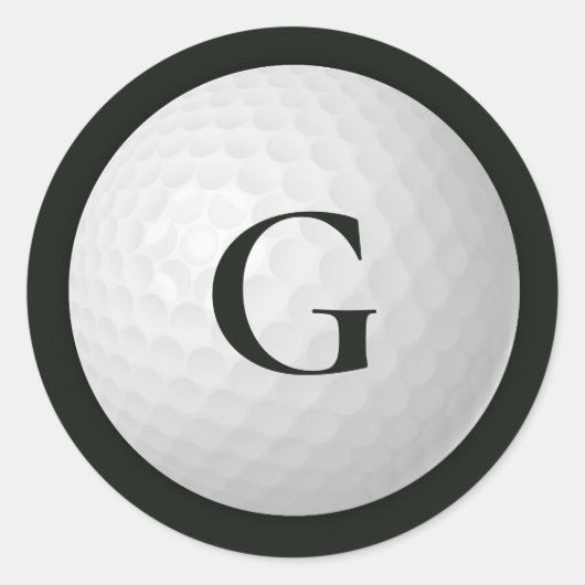 Zwart Monogram Golfbal Ronde Sticker (Voorkant)