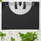 Zwart monogram Golfhanddoeken, Jouw naam, KLEUREN Theedoek (Gevouwen)