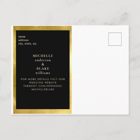 Zwart Monogram & Goud Slank Save the Date Aankondigingskaart (Achterkant)