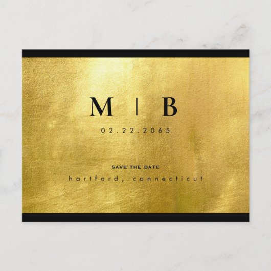 Zwart Monogram & Goud Slank Save the Date Aankondigingskaart (Voorkant)