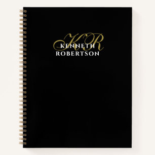 Zwart Monogram Goud Wit Minimalistisch Elegant Her Notitieboek