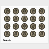  zwart monogram goudvormig elegant script ronde sticker (Vel)
