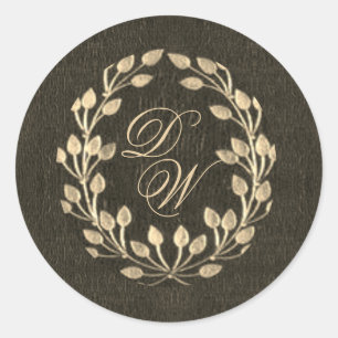  zwart monogram goudvormig elegant script ronde sticker