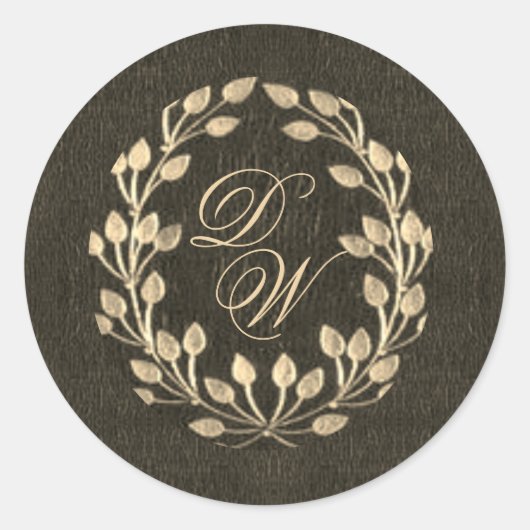  zwart monogram goudvormig elegant script ronde sticker (Voorkant)