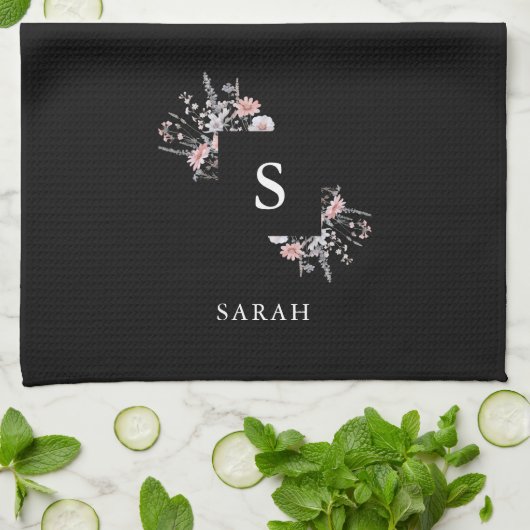 Zwart Monogram Initiaal Modern Mom Theeschaaltje Theedoek (Gevouwen)