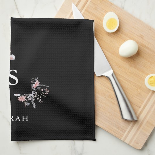 Zwart Monogram Initiaal Modern Mom Theeschaaltje Theedoek (Quarter Fold)