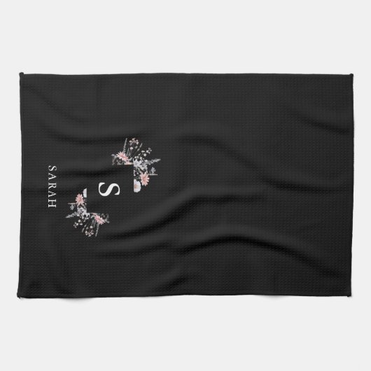 Zwart Monogram Initiaal Modern Mom Theeschaaltje Theedoek (Horizontaal)