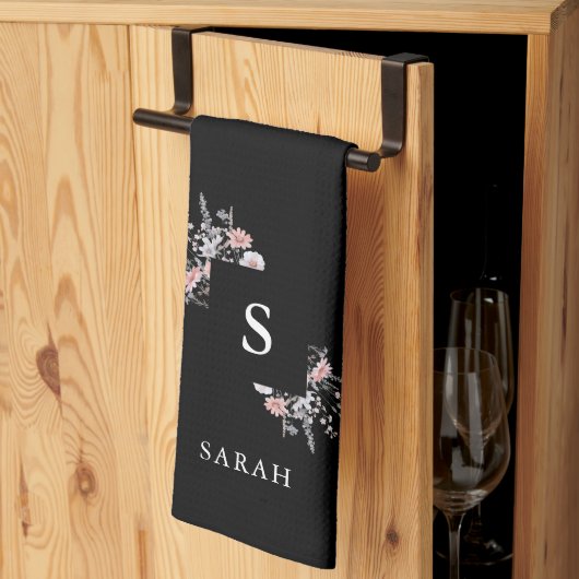 Zwart Monogram Initiaal Modern Mom Theeschaaltje Theedoek (Derde Gevouwen)