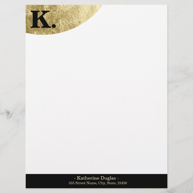 Zwart monogram Initiaal op Gold Foil Luxury Briefhoofd (Voorkant)