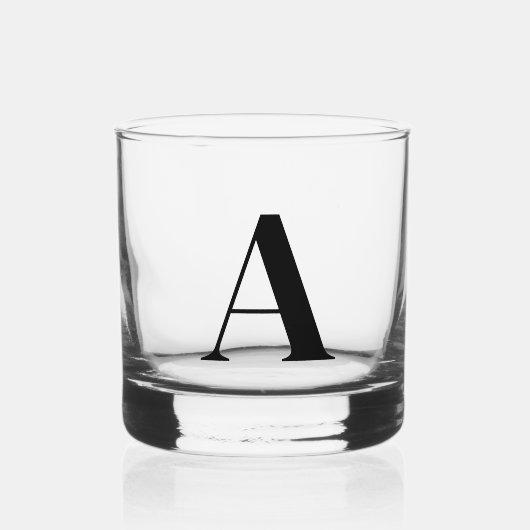 Zwart Monogram Initiaal Whiskey Glas (Voorkant)