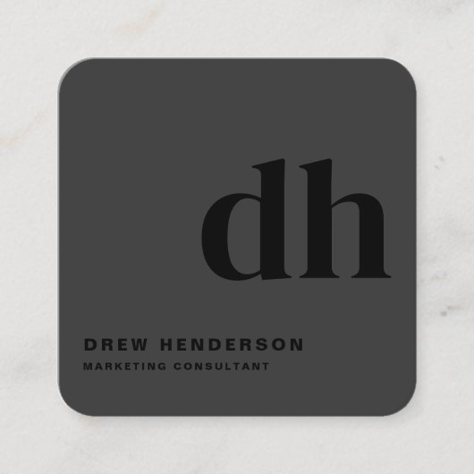 Zwart Monogram Initialen Professionele QR-code Vierkante Visitekaartje (Voorkant)