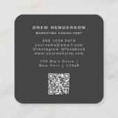 Zwart Monogram Initialen Professionele QR-code Vierkante Visitekaartje (Achterkant)