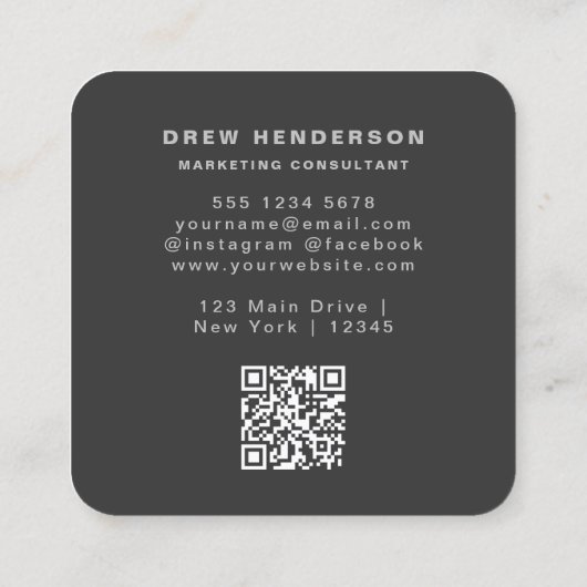 Zwart Monogram Initialen Professionele QR-code Vierkante Visitekaartje (Achterkant)