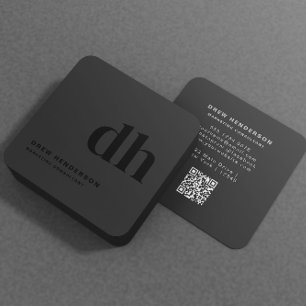 Zwart Monogram Initialen Professionele QR-code Vierkante Visitekaartje