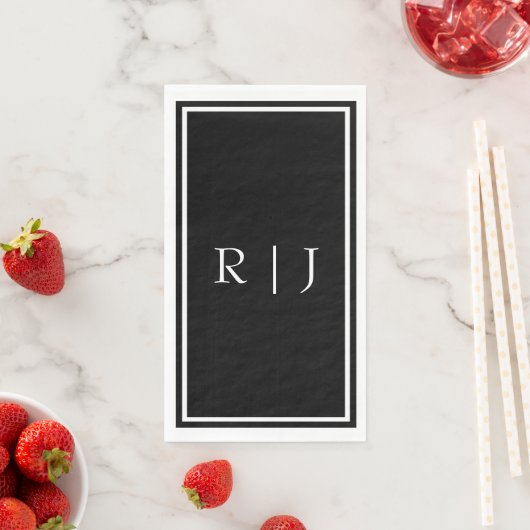 Zwart Monogram Initialen Wit Eenvoudige Bruiloft Servet (Insitu)