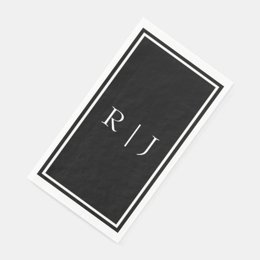 Zwart Monogram Initialen Wit Eenvoudige Bruiloft Servet (Hoek)