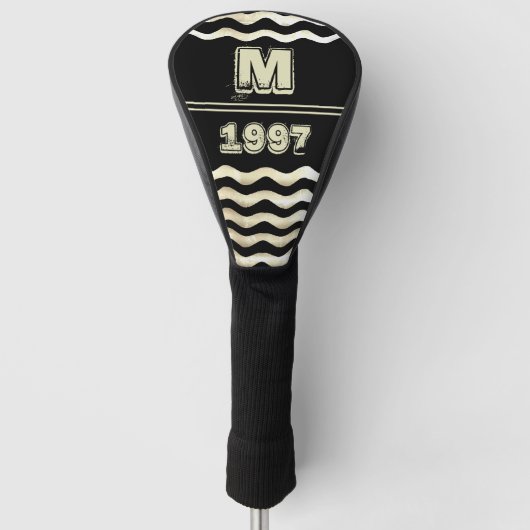 zwart Monogram jaarnummer Golfheadcover (Voorkant)