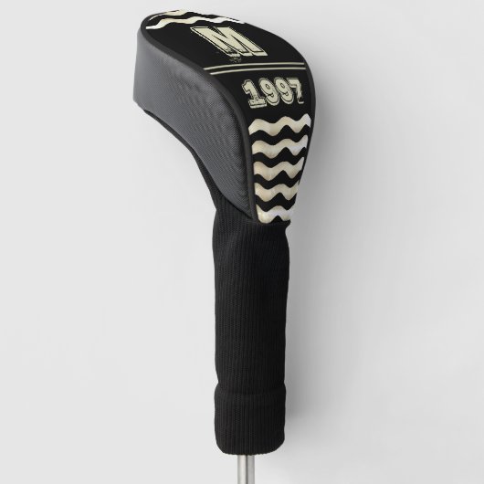  zwart Monogram jaarnummer Golfheadcover (Schuin)