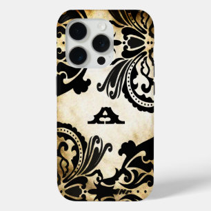 Zwart monogram  katoenkern esthetisch iPhone 15 pro case
