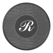 Zwart monogram krokodillenleerprint hockey puck (Voorkant)