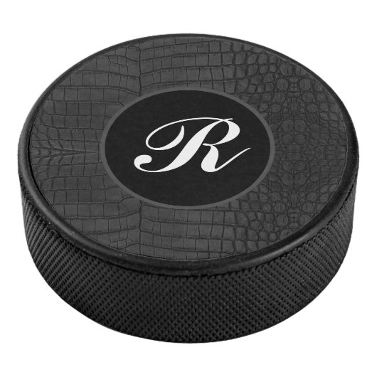 Zwart monogram krokodillenleerprint hockey puck (3/4)